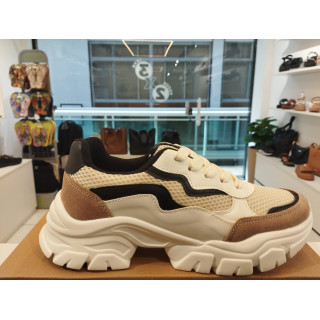 Tênis Zapy Plataforma Casual Offwhite Detalhes Em Preto/Marrom
