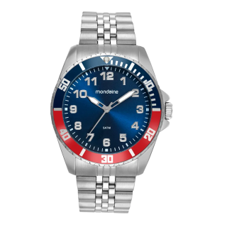 Kit Relógio Mondaine Masculino Prata Mostrador Azul