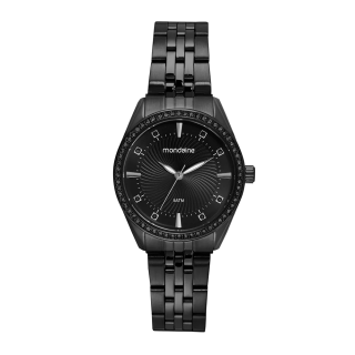 Relógio Mondaine Feminino Cristais Visor Texturizado Preto