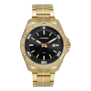 Relógio Mondaine Masculino Robusto Calendário Dourado