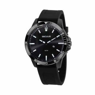 Relógio Seculus Masculino Calendário Preto