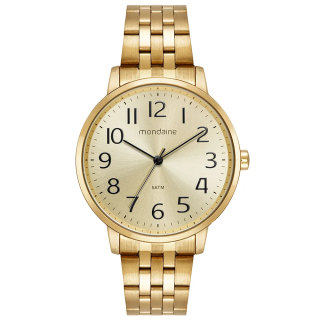 Kit Relógio Mondaine Feminino Analógico Dourado Clássico com Colar