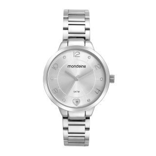 Kit Relógio Mondaine Feminino Prata Com Colar Pingente Coração