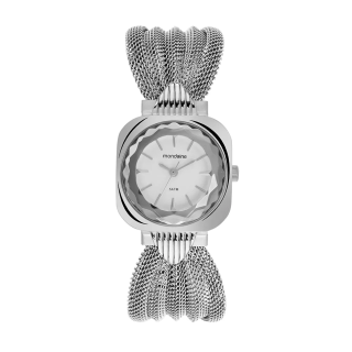Relógio Mondaine Feminino Quadrado Prata Vidro Facetado