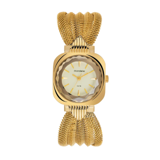 Relógio Mondaine Feminino Quadrado Dourado Vidro Facetado