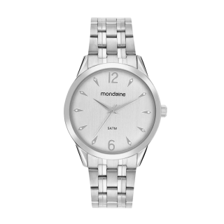 Relógio Mondaine Feminino Prata Aço Escovado Numeração Completa