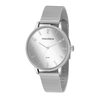 Relógio Mondaine Feminino Espelhado Malha de Aço Prata