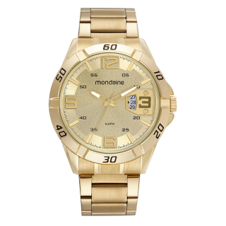 Relógio Mondaine Masculino Casual Com Calendário Dourado